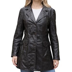 Vintage 70s Adler Women's Small Black Leather Jacket Trench Style